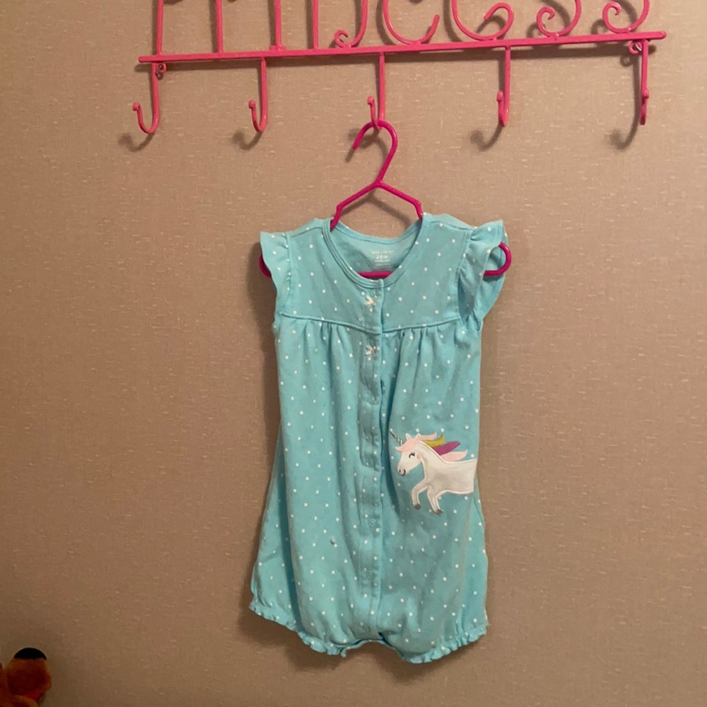 Button up blue polka dot unicorn 24 months onesie